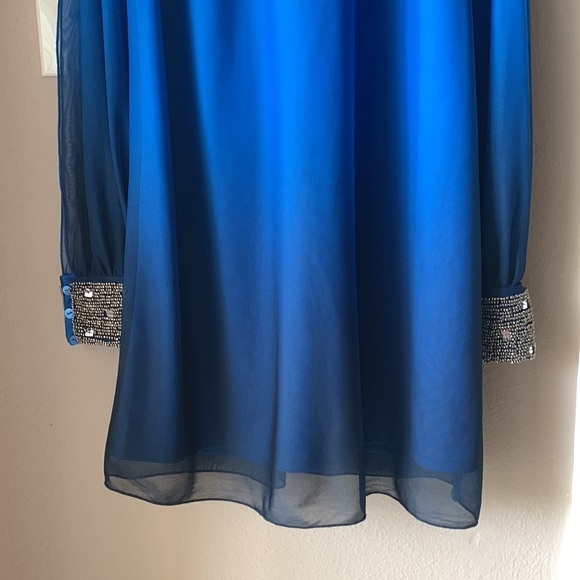 I.N. SAN FRANCISCO Blue Ombre Beaded Long Sleeve Mini Dress - Picture 5 of 9